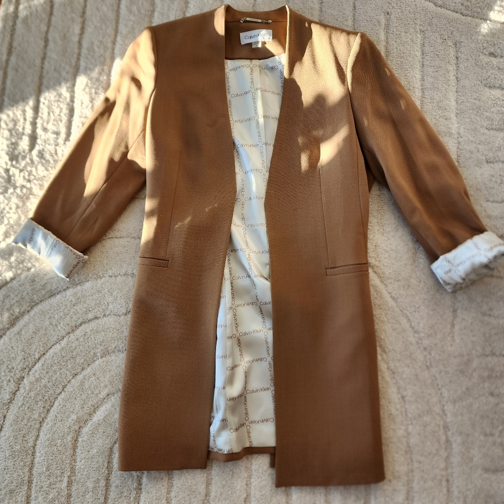 Calvin Klein Long Roll-Tab Sleeve Open Front Jacket EUC - Picture 2 of 9
